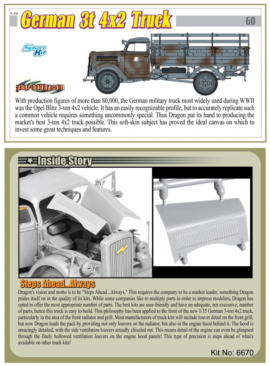 ドイツ オペル ブリッツ 3トン カーゴ トラック - ドラゴン / サイバーホビー 6670