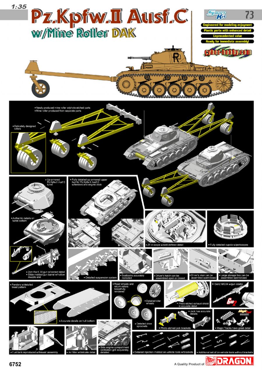 ドイツ II号戦車 C型 w/ 地雷処理ローラー ドイツアフリカ軍団 - ドラゴン 6752