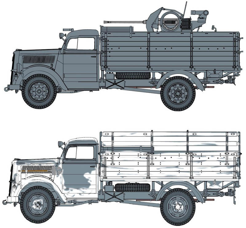 ドイツ オペル ブリッツ 3トン カーゴ トラック w/ 2cm 対空機関砲 Flak38 - ドラゴン 6828