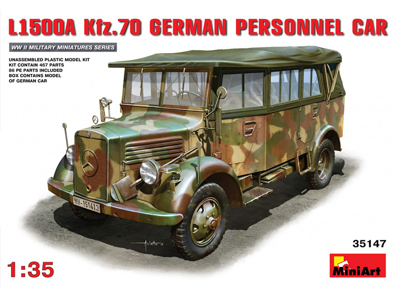 [製作] 1 ドイツ メルセデス ベンツ L1500A 兵員輸送 トラック Kfz.70 ソフトトップ 幌付き – ミニアート 35147
