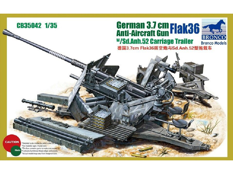 ドイツ 3.7cm 対空機関砲 Flak36 トレーラー付き – ブロンコ 35042