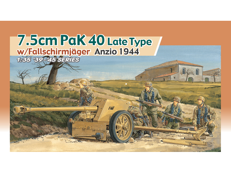 ドイツ 7.5cm Pak40 対戦車砲 後期 生産型 アンツィオ 1944年 降下猟兵 フィギュア 5体付き – ドラゴン 6250
