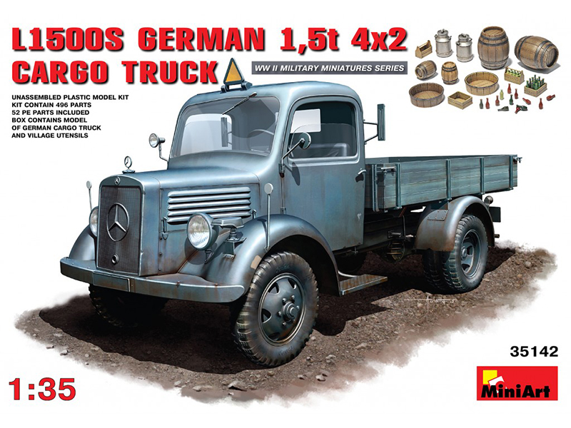 ドイツ メルセデス ベンツ L1500S カーゴ トラック 木樽・ビン アクセサリー付き – ミニアート 35142