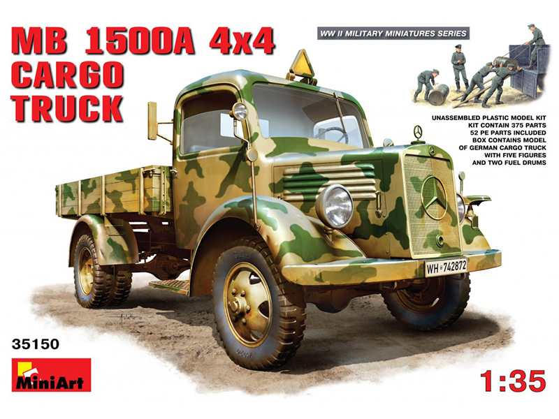 ドイツ メルセデス ベンツ L1500A カーゴ トラック ドイツ兵 ドラム缶 積込み フィギュア 5体付き – ミニアート 35150